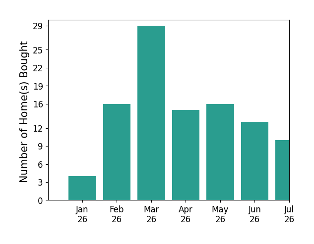 Bar chart of total home sales by NONMLS NONBOARD AGENT over the past 12 months