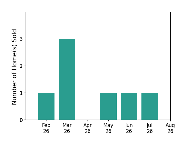 JOY EPLER sold 1 home in February 2026, 3 homes in March 2026, 1 home in May 2026, 1 home in June 2026, 1 home in July 2026, for a total of 7 homes.