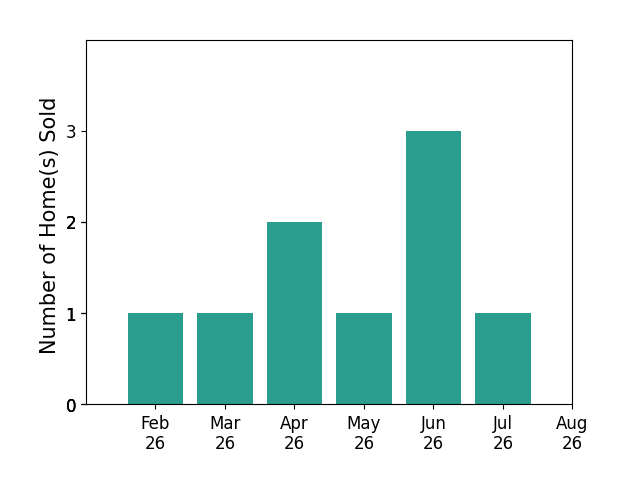 Brooke Wyatt sold 1 home in February 2026, 1 home in March 2026, 2 homes in April 2026, 1 home in May 2026, 3 homes in June 2026, 1 home in July 2026, for a total of 9 homes.