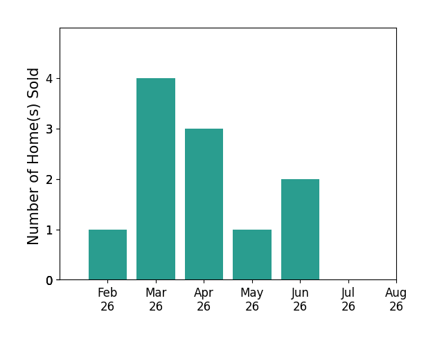 Kelsey Nienaber sold 1 home in February 2026, 4 homes in March 2026, 3 homes in April 2026, 1 home in May 2026, 2 homes in June 2026, for a total of 11 homes.