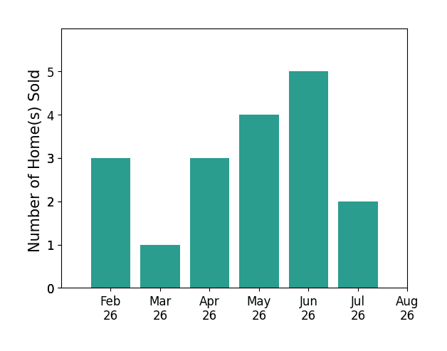 Megan Goplin sold 3 homes in February 2026, 1 home in March 2026, 3 homes in April 2026, 4 homes in May 2026, 5 homes in June 2026, 2 homes in July 2026, for a total of 18 homes.