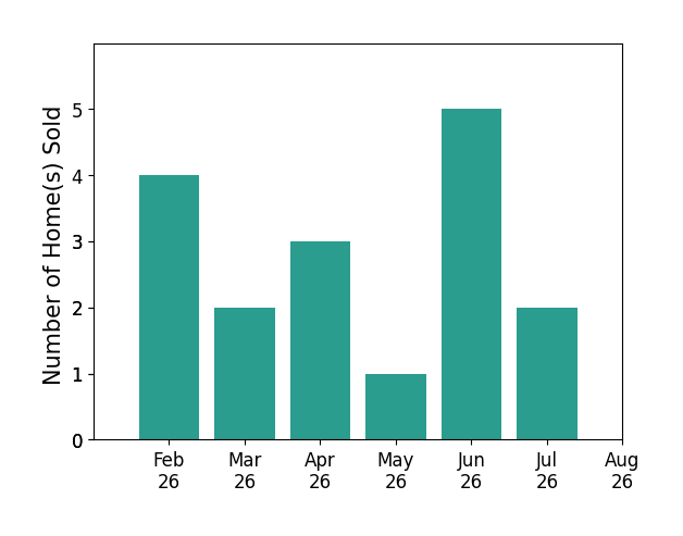 Jay Leisey sold 4 homes in February 2026, 2 homes in March 2026, 3 homes in April 2026, 1 home in May 2026, 5 homes in June 2026, 2 homes in July 2026, for a total of 17 homes.