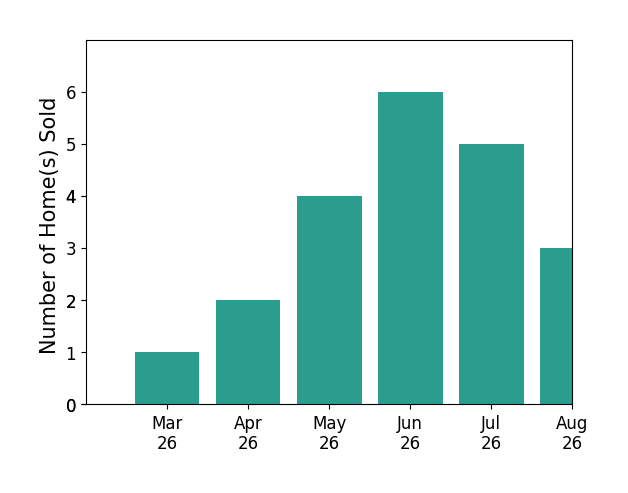 James Nellis sold 1 home in March 2026, 2 homes in April 2026, 4 homes in May 2026, 6 homes in June 2026, 2 homes in July 2026, for a total of 15 homes.