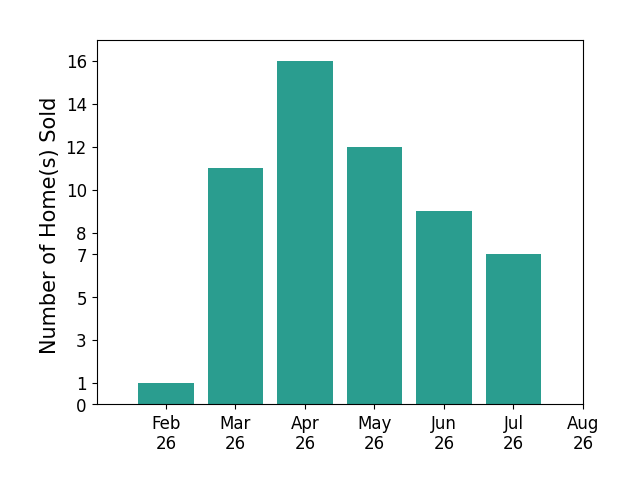 Austin Castro sold 1 home in February 2026, 11 homes in March 2026, 16 homes in April 2026, 12 homes in May 2026, 9 homes in June 2026, 7 homes in July 2026, for a total of 56 homes.