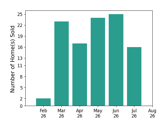 Terry Young sold 2 homes in February 2026, 23 homes in March 2026, 17 homes in April 2026, 24 homes in May 2026, 25 homes in June 2026, 16 homes in July 2026, for a total of 107 homes.