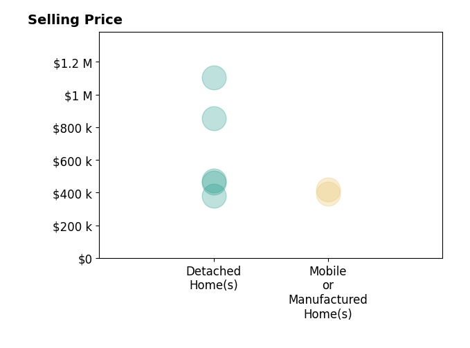 Liz Heidrick's sold homes include detached homes from $380K to $1.1M, mobile or manufactured homes from $395K to $420K.