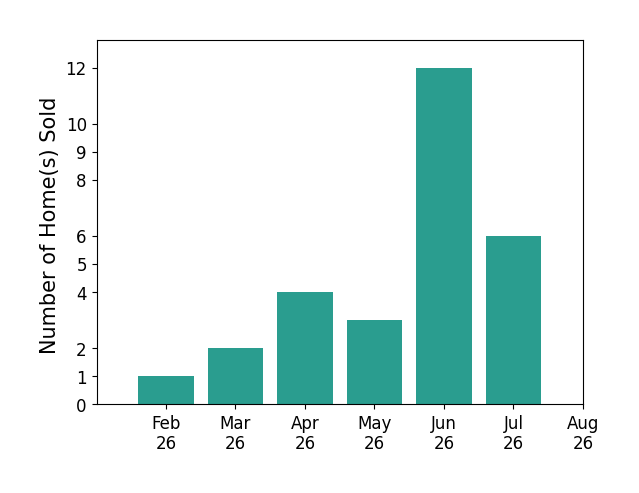 Allie Carr sold 1 home in February 2026, 2 homes in March 2026, 4 homes in April 2026, 3 homes in May 2026, 12 homes in June 2026, 6 homes in July 2026, for a total of 28 homes.