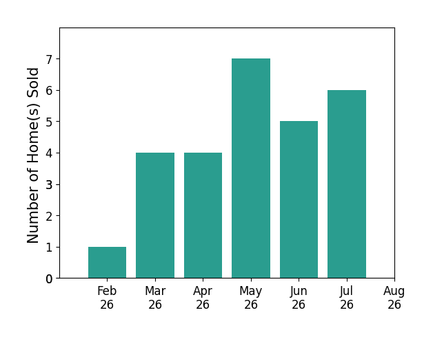 Sherry Looney sold 1 home in February 2026, 4 homes in March 2026, 4 homes in April 2026, 7 homes in May 2026, 5 homes in June 2026, 6 homes in July 2026, for a total of 27 homes.