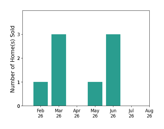 Natasia Metz sold 1 home in February 2026, 3 homes in March 2026, 1 home in May 2026, 3 homes in June 2026, for a total of 8 homes.