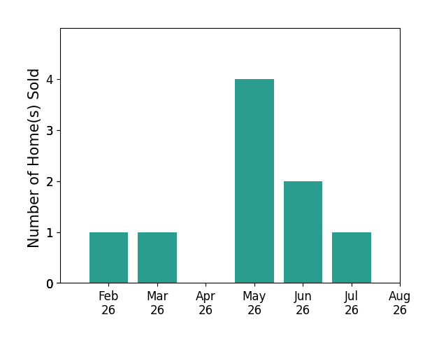 Tina Baum sold 1 home in February 2026, 1 home in March 2026, 4 homes in May 2026, 2 homes in June 2026, 1 home in July 2026, for a total of 9 homes.