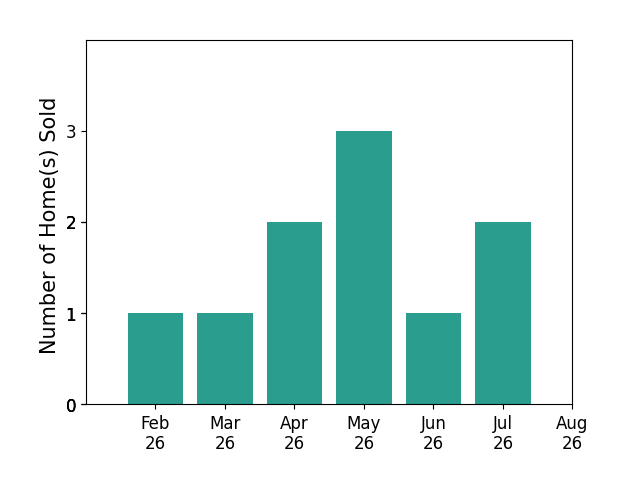 Ashley Snowberger sold 1 home in February 2026, 1 home in March 2026, 2 homes in April 2026, 3 homes in May 2026, 1 home in June 2026, 2 homes in July 2026, for a total of 10 homes.
