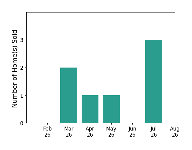 Adam Hanzie sold 2 homes in March 2026, 1 home in April 2026, 1 home in May 2026, 3 homes in July 2026, for a total of 7 homes.