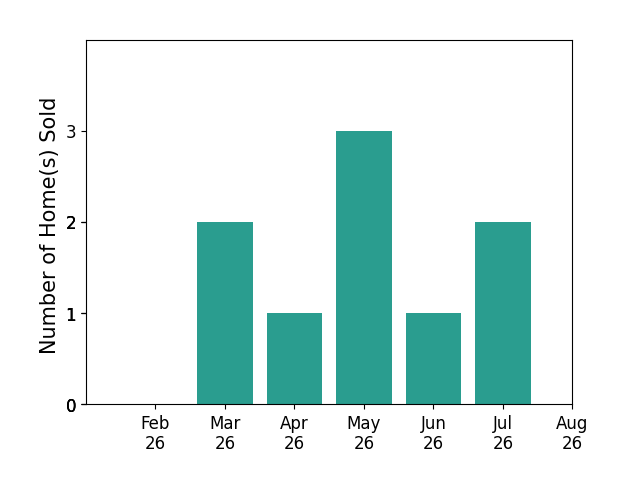 Maggie Chudik sold 2 homes in March 2026, 1 home in April 2026, 3 homes in May 2026, 1 home in June 2026, 2 homes in July 2026, for a total of 9 homes.