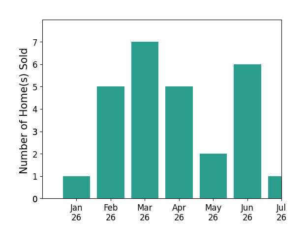 Bar chart of total home sales by MEG SMITH over the past 12 months