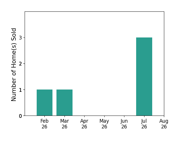 Sandy Braun sold 1 home in February 2026, 1 home in March 2026, 3 homes in July 2026, for a total of 5 homes.