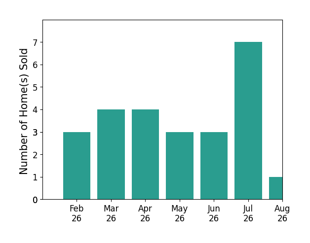 Patty Bailey sold 3 homes in February 2026, 4 homes in March 2026, 4 homes in April 2026, 3 homes in May 2026, 3 homes in June 2026, 7 homes in July 2026, 1 home in August 2026, for a total of 25 homes.
